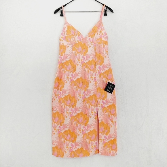 NEW Lulu's Orange & White Floral Sleeveless Strappy Midi Dress 5057